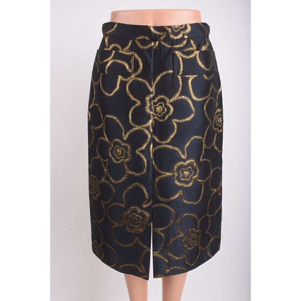 Michael Kors Collection Womens A-Line Skirt Blue Floral Navy Blue Gold US 6 NWT